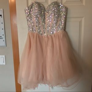 Strapless Baby Pink Beaded Short Prom Dress